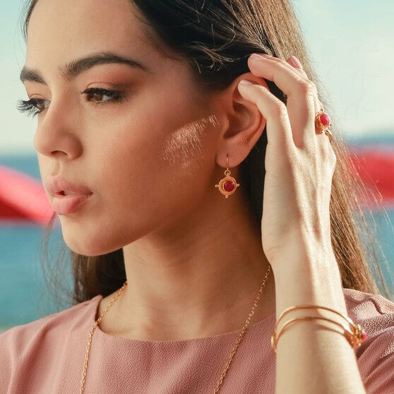 SILVER MEDALLION FUCHSIA PINK CHALCEDONY DROP EARRINGS